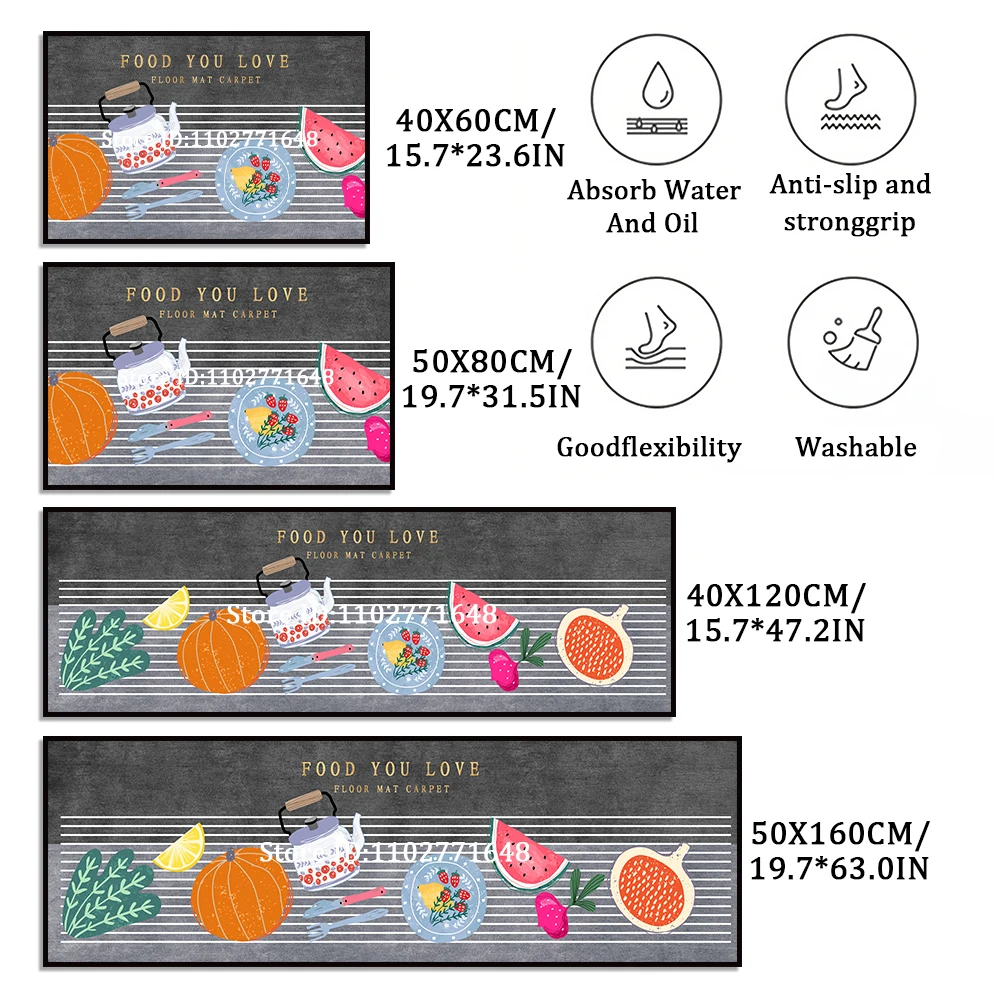 Cute Cartoon Grid Large Size Absorbent Non-Slip Kitchen Carpet  Entrance Doormat Rug Outdoor Indoor Use Mat Washable Long Mats