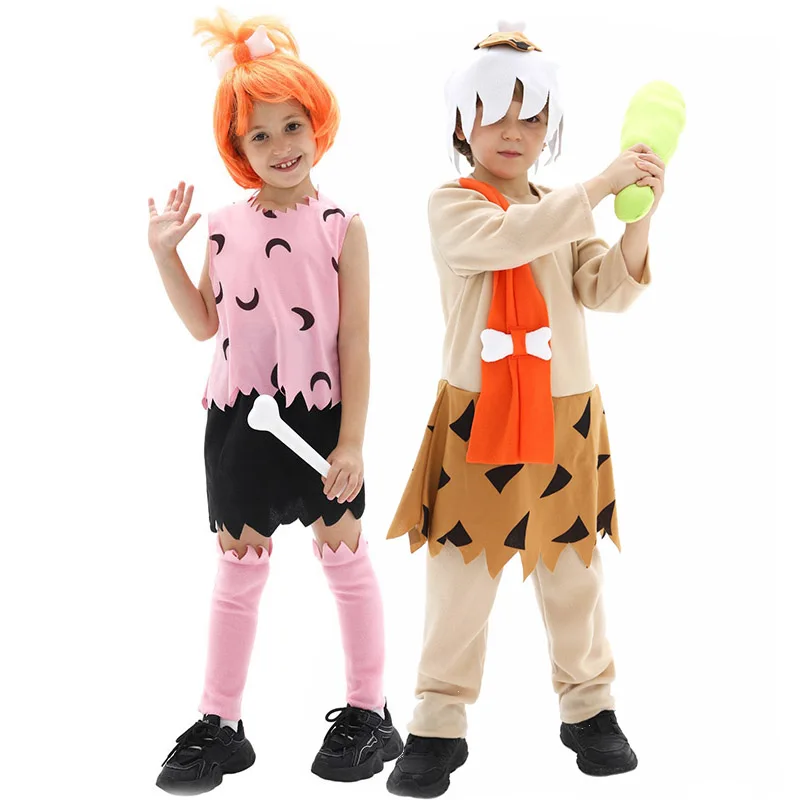 

2025 New Arrival Unisex Boys Little Bam Bam Halloween Fancy Dress Up Boy Flint Stone Costume Pink Girls Costume