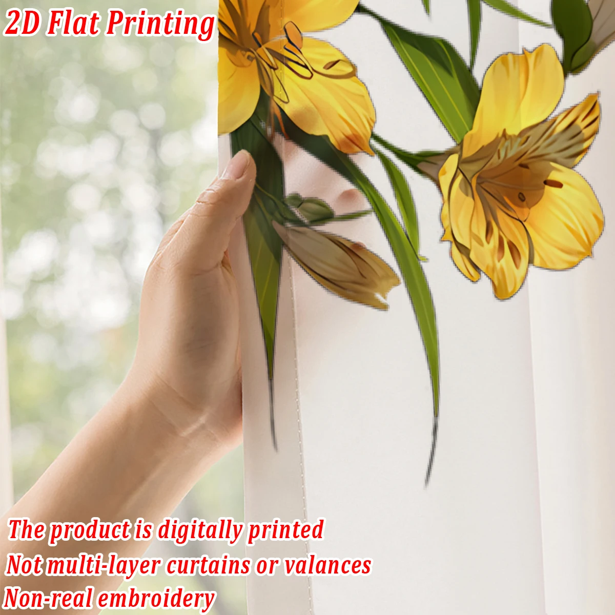 ستارة شفافة بطباعة مسطحة على شكل زهور صفراء، قماش خفيف، لغرفة المعيشة وغرفة النوم وديكور المنزل والنافذة