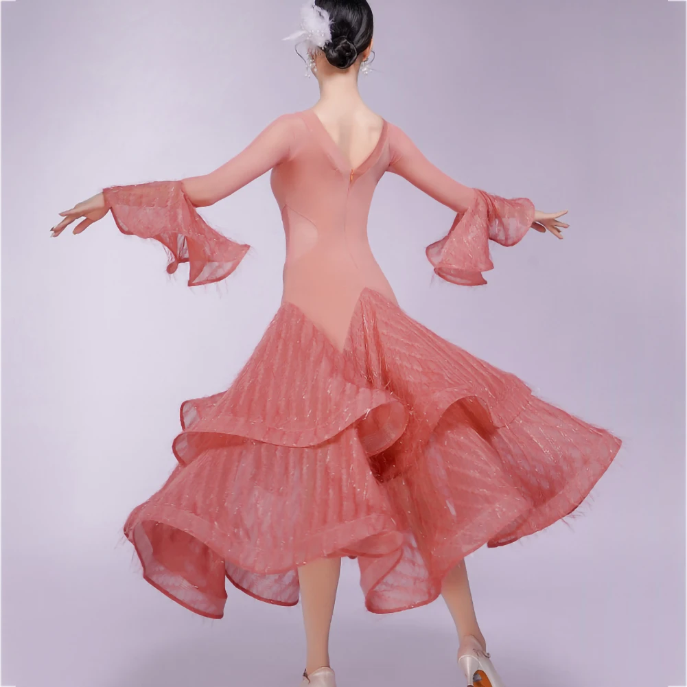 Waltz Dance White High Quality Dress New Trumpet Sleeve Charming Grapefruit Powder Elegant Women Luxury Ballroom Dance Black