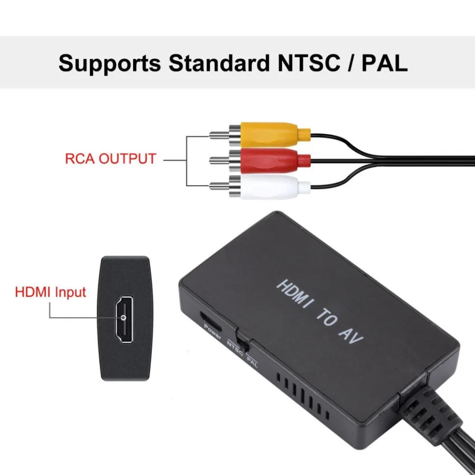 Grwibeou HDMI Ke RCA Converter HDMI Ke AV CVBs Composite Video Adapter Mendukung PAL/NTSC untuk TV Stick Roku Android TV Box DVD