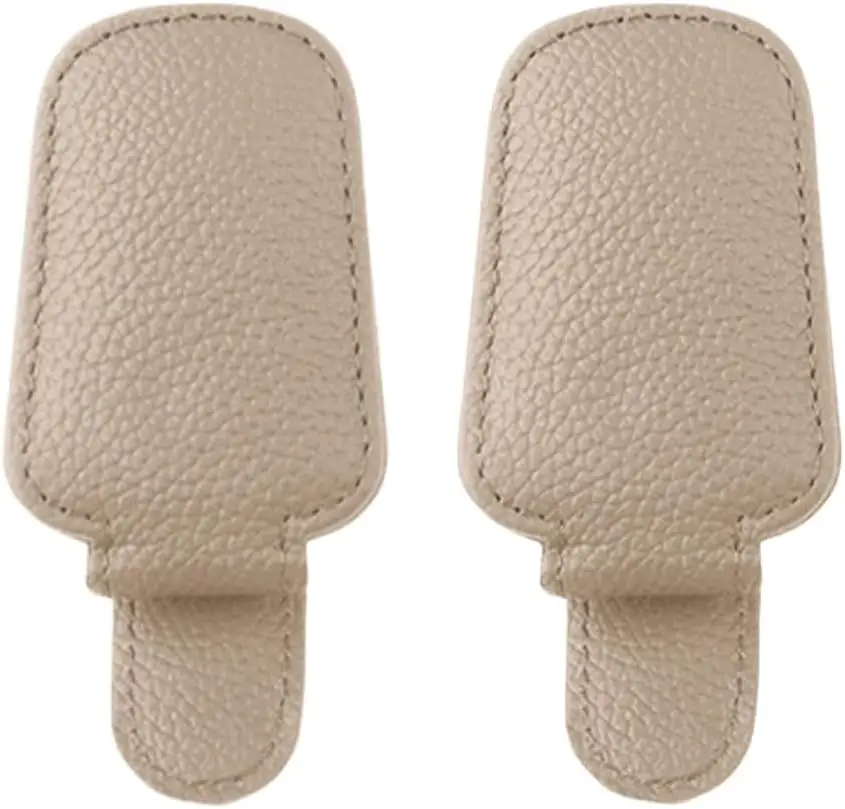 

2Pack Beige car Sunglasses Frame - car Sunshade Accessories - Magnetic Leather Glasses Clip
