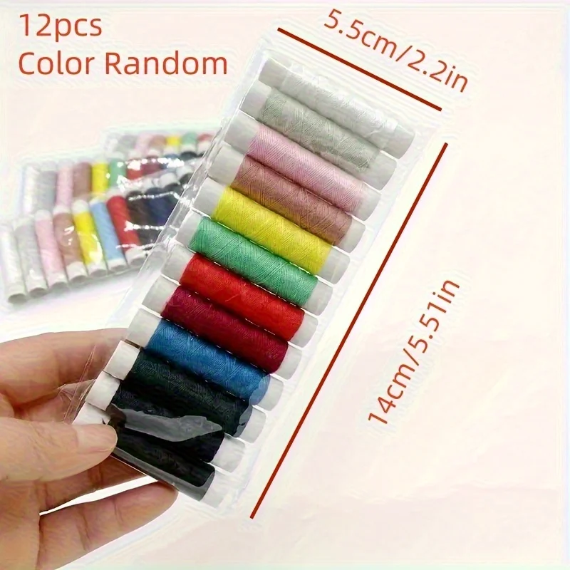 12-color Thread Small Roll Portable Needle and Thread,Household Hand Colored Polyester Thread,Sewing Supplies Accessories