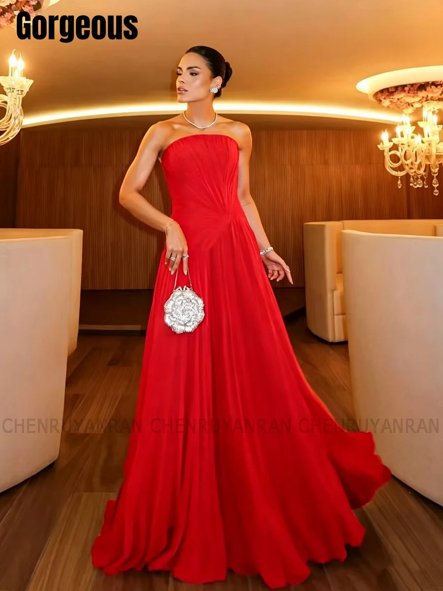 A-line Sleevess Chiffon Prom Dresses 2026 Sleeveless Long Evening Dress Strapless Elegant Party Gown Robe De Soirée Customized