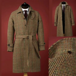 Plaid Modern Men Coat Tailor-Made One Piece Blazer Overcoat With Belt Winter Warm Buttons Fashion Wedding Groom Prom Tailored