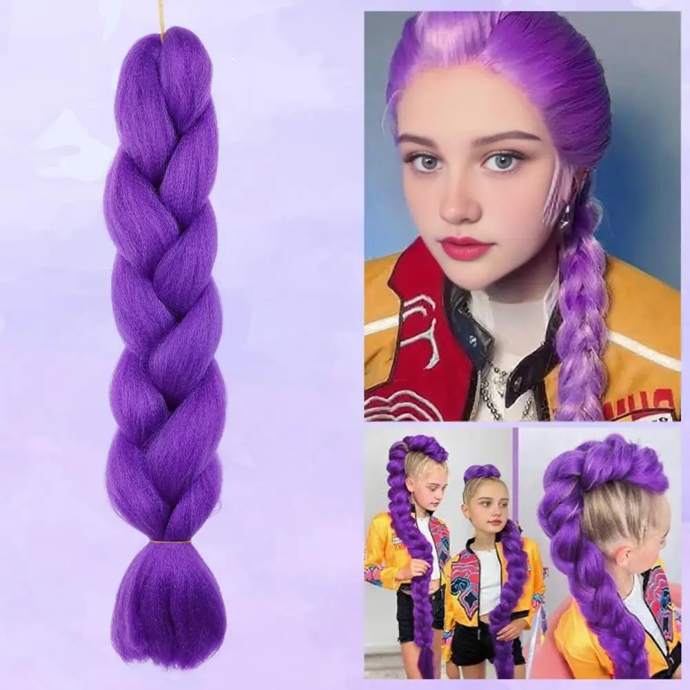 2Pcs 24-Inch Braiding Purple Hair Extension Halloween Costume Cosplay Stage Party Pre Stretched Braids Synthetic Hair Extension