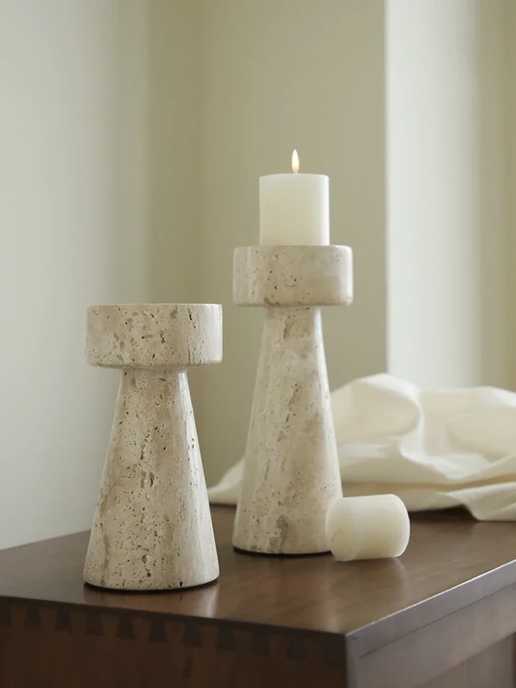 Natural Marble Candle Holder for Wedding Party Dinning Vintage Travertine Stone Taper Candlestick Holder for Home Decoration