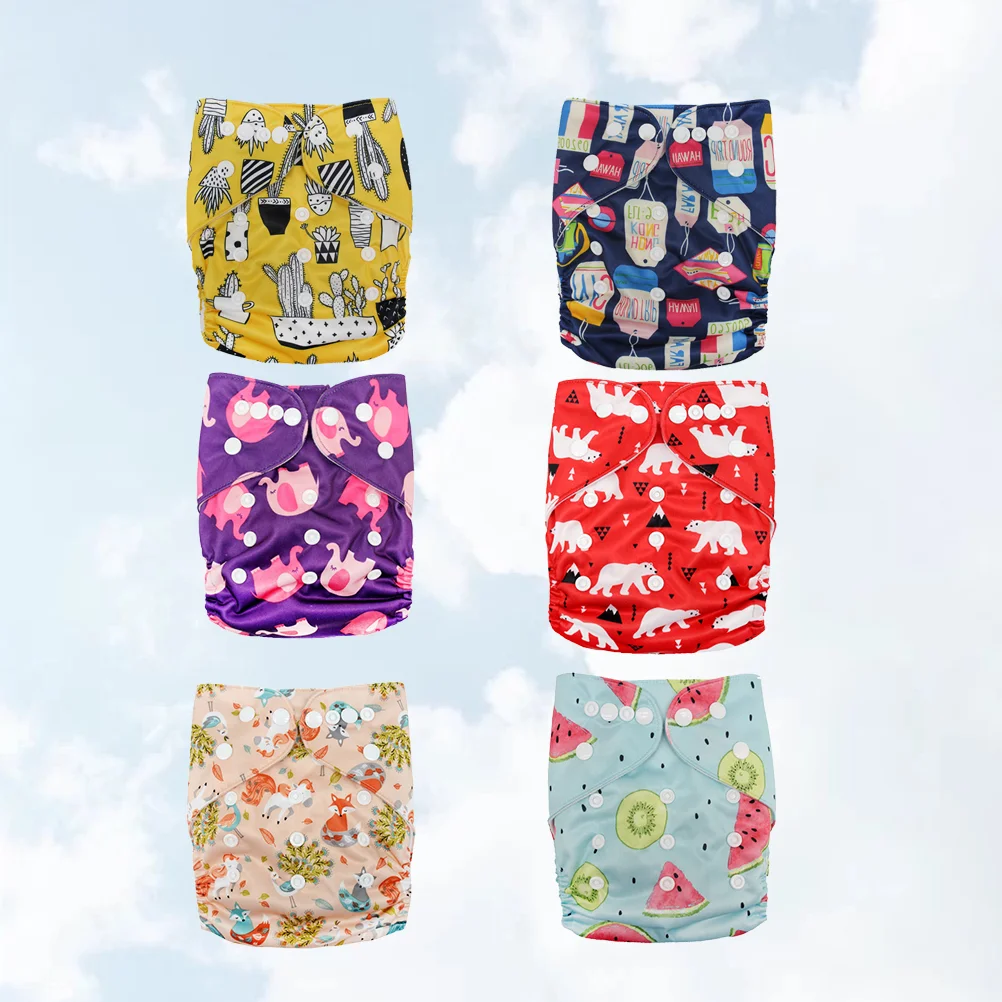 6Pcs Baby Diaper Washable Printed Diaper Breathable Diaper Pants Eco-Friendly Nappy Random Pattern Breathable Nappy