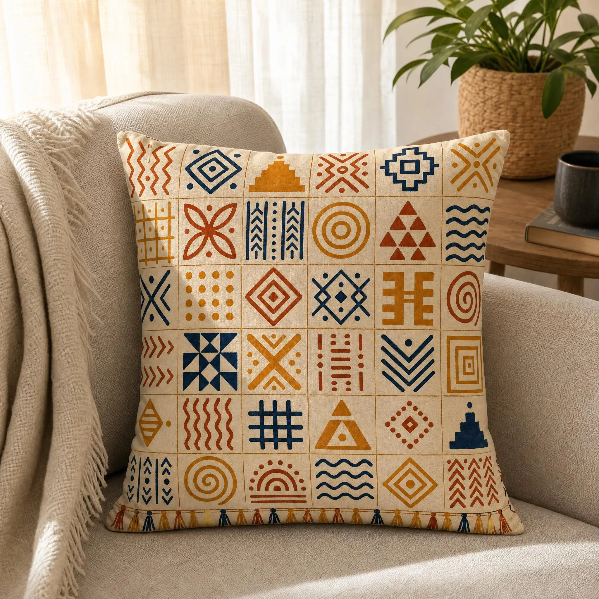 Tribal Geometric Grid Pattern Pillow Cover, Suitable For Sofa Bedroom Decoration, Unique Holiday Gift - view 4