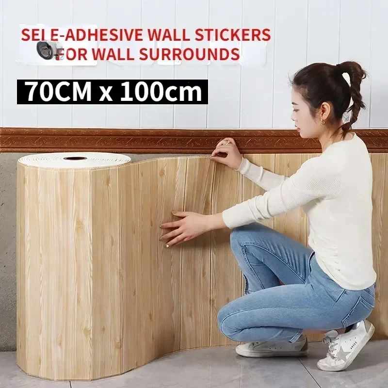 3D Wood Grain Roll Self-adhesive Brick Type Wall Stickers for Living Room Bedroom Kitchen XPE Foam Wallpaper DIY Home Decor