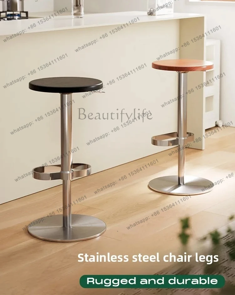 medieval bar chair solid wood high stool light luxury can be lifted rotating bar chair