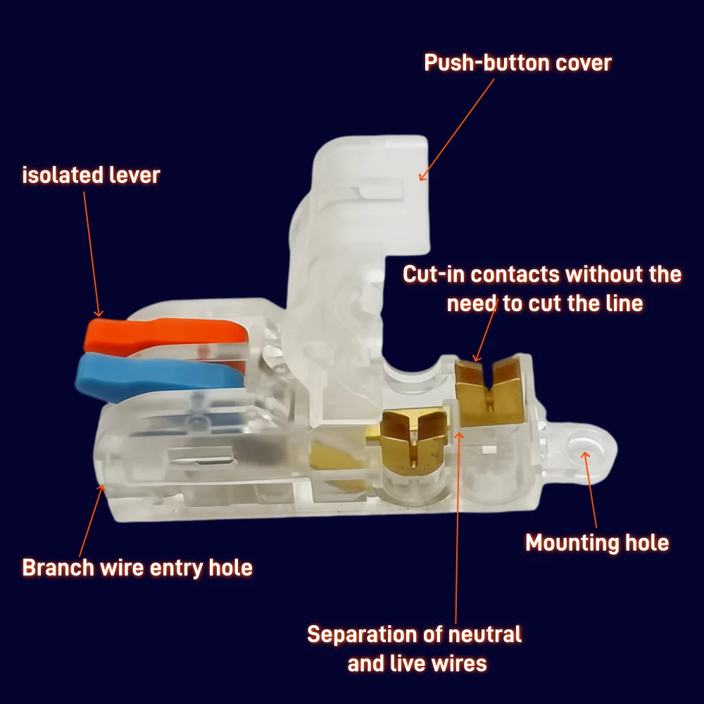 T-type Electrical Wire Connector Stripping-free Brancher Quick Cable Wiring Terminal Block Copper Core Two-in Four-out Branch