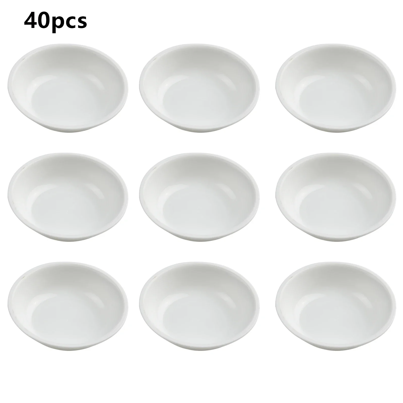 40pcs Ound Bowl 7.3 X 7.3 X 2 Cm Sauce Plate PP Plastic White For Families Restaurants Grocery Stores Canteens Etc