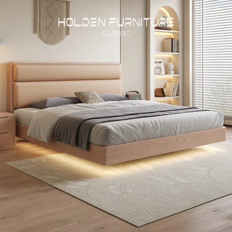 

bed Modern simple solid wood 1.8 meters, master room, Nordic style double , 1.5 small apartment, hanging type