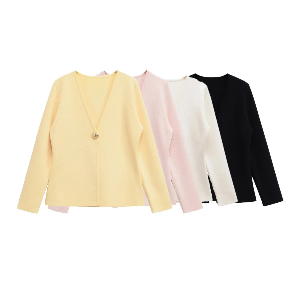 

UNIZERA Women's Simple Knitted Jacket V-neck Button Decoration Spring/Summer New Product Casual Women's Clothing