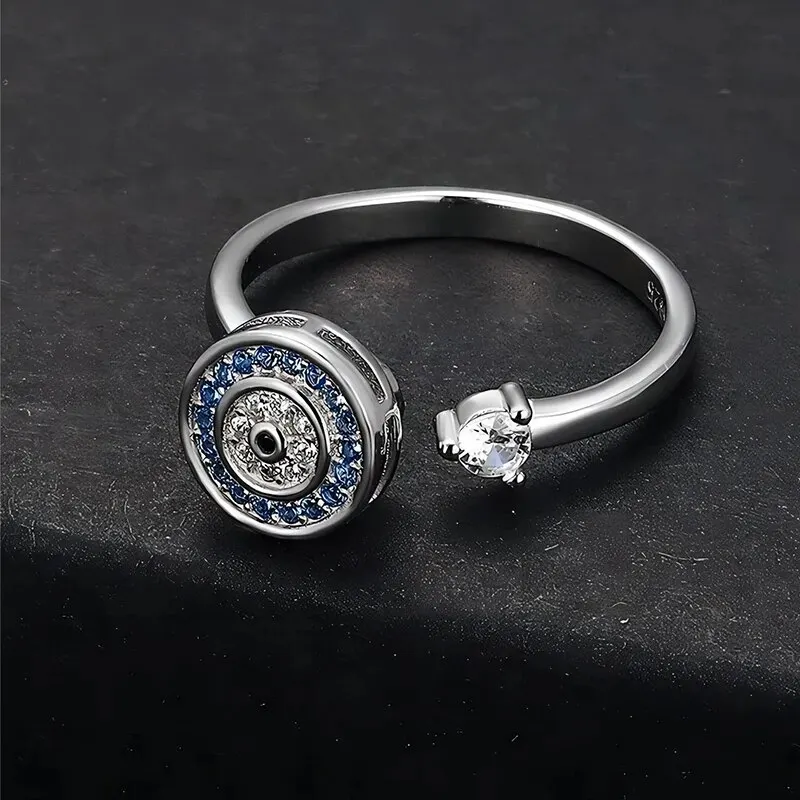Casual Rotation Round Copper Zirconia Rings For Women Men Decompression Relaxed Silver Color Spin Toys Daily Party Jewelry