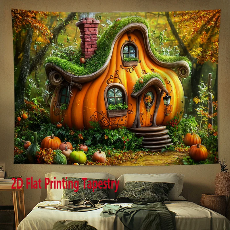 Pumpkin Cottage Pattern Digital printing polyester wall tapestry suitable for use in living rooms bedrooms offices bars party