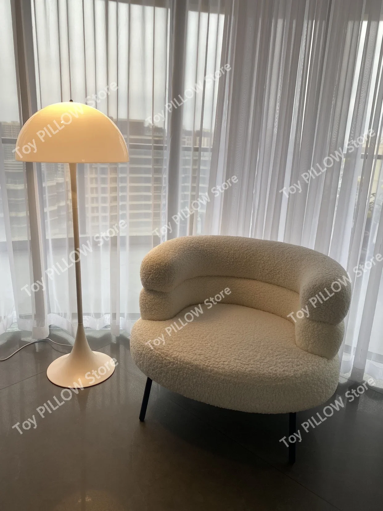 Lamb wool white bedroom balcony leisure recliner small apartment simple makeup chair modern single sofa