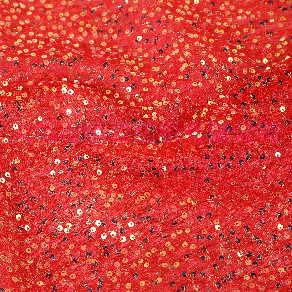 24 Color 3mm Dense Sequin 2 Layers Mesh Sparkle Fabric Stage Costume Evening Dresses Embroidered Lace Material