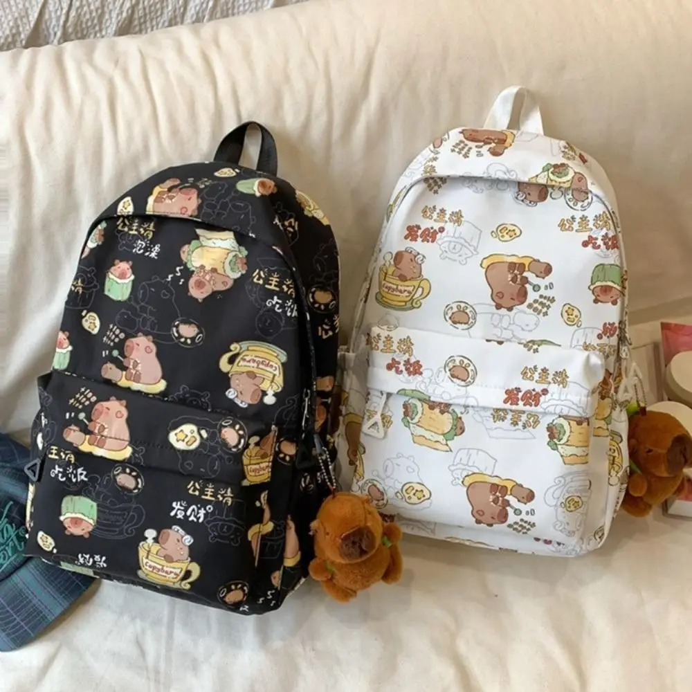 

Lovely Large Capacity Capybara Backpack Animal Korean Style Capibara Shoulder Bag with Pendant Cartoon Capybara School Bag Kids