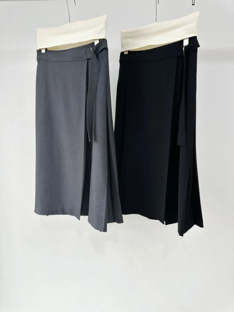 

Весна 2026: Новая корейская хлопковая юбка миди с завышенной талией, А-силуэт, прямой крой, с поясом, для повседневной носки