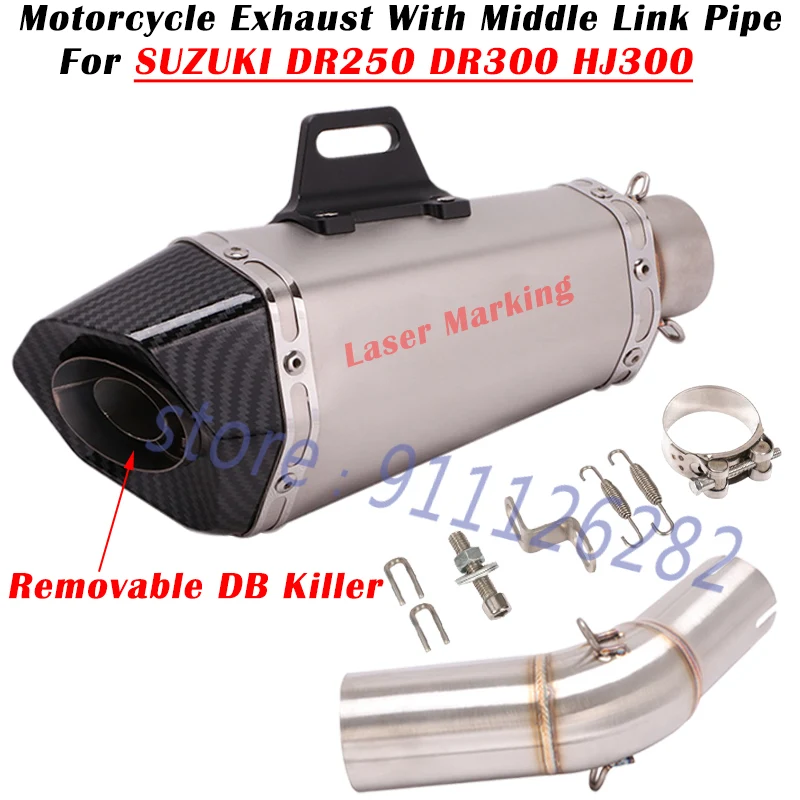 Slip On For SUZUKI DR250 DR300 HJ300 DR 250 Motorcycle Exhaust Escape Modified Muffler With Middle Link Pipe Removable DB Killer