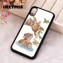 Iretmis Phone Cover Case For iPhone X XS Max XR 11 12 13 PRO MINI 14 15 16 Plus Rubber Silicone Little tiger playing