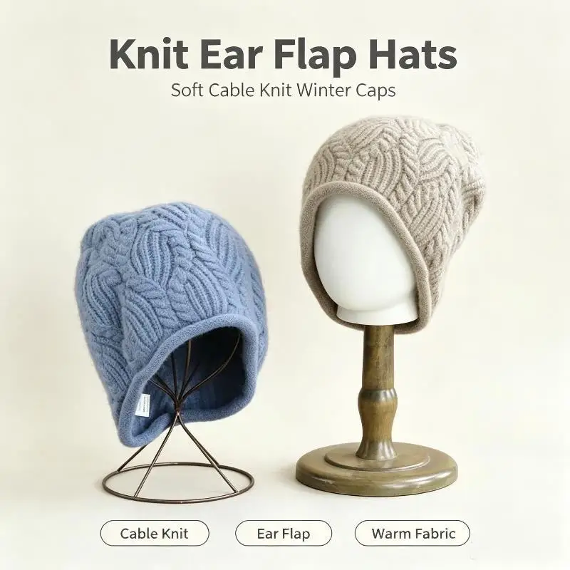 2026 New Y2K Autumn Winter Warm Wool Hat Women Fashion Vintage Rabbit Fur Hats Versatile Cap Foldable Hat Knitted Hat