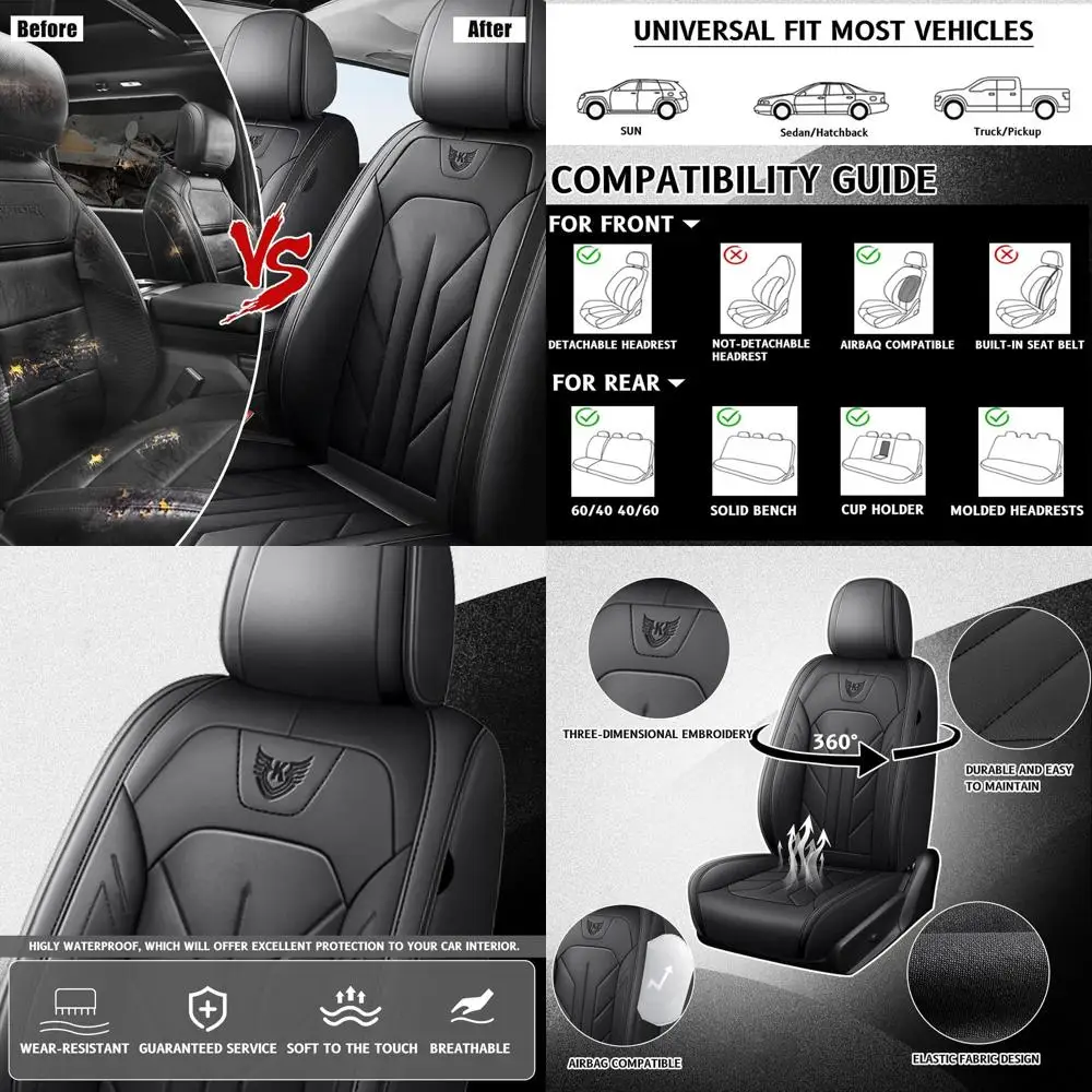 

Luxury Waterproof Universal Car Seat Covers for Front Seats, Suitable for SUVs, Trucks, and Most Cars (Black)
