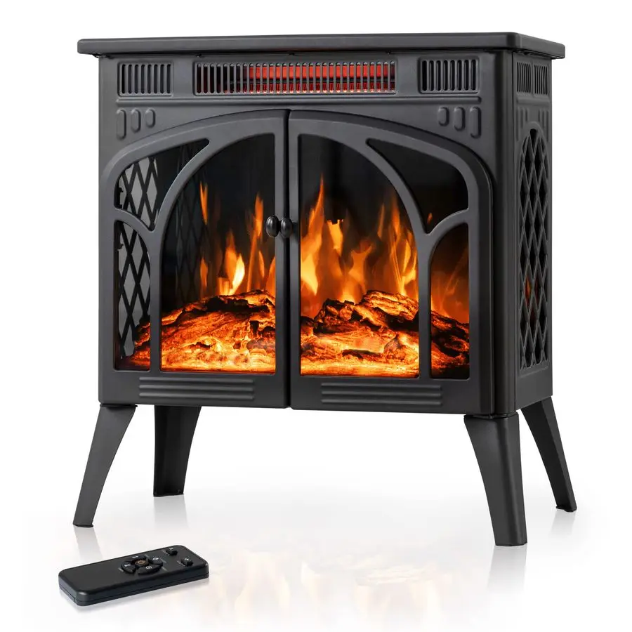 

Electric Fireplace Stove , FreeStanding Infrared Fireplace Stove, Controllable 3D Flame, 4 Variable FlameampLog Colors, 1500w, 5