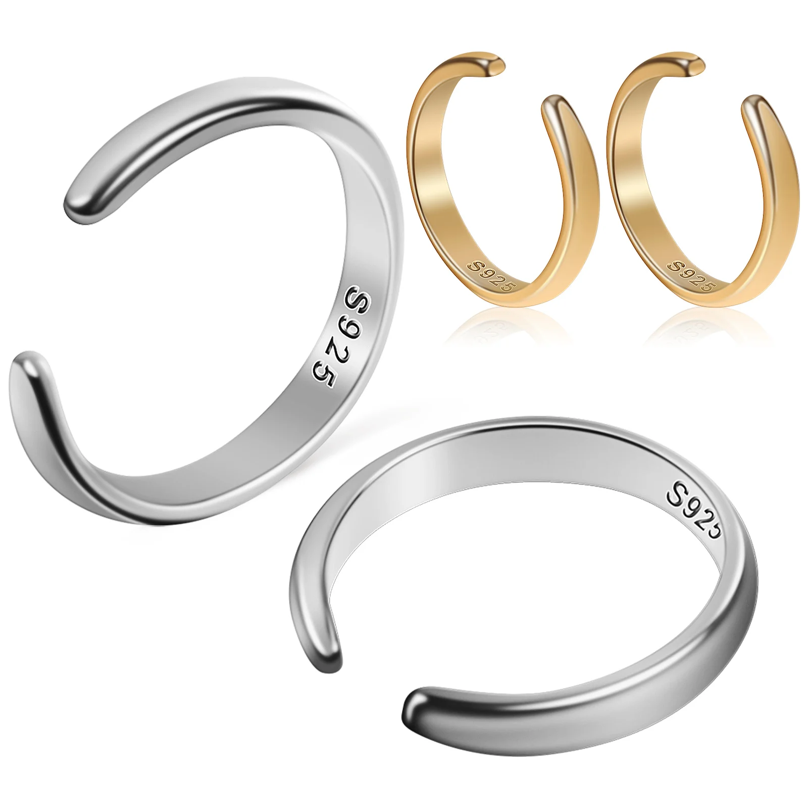 

2 Pairs Ear Clip Helix Earrings Silver Cuffs Non Piercing for Girls Hook