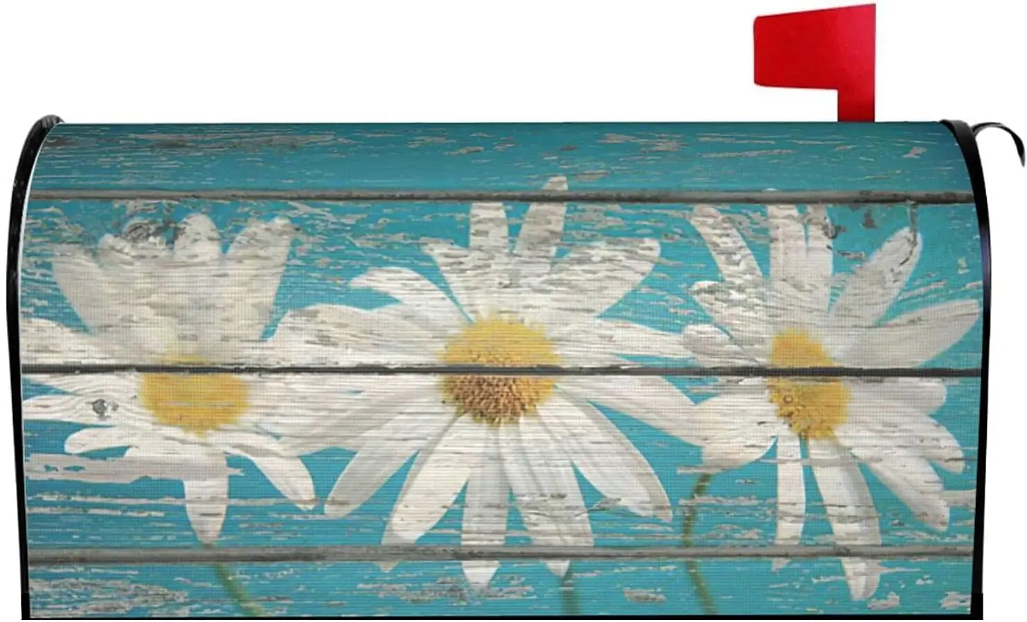 Rustic Spring Daisy Mailbox Covers Magnetic Standard Size 21x18 Inch Teal Old Wood Board Mailbox Decals Mailbox Wrap Post Letter