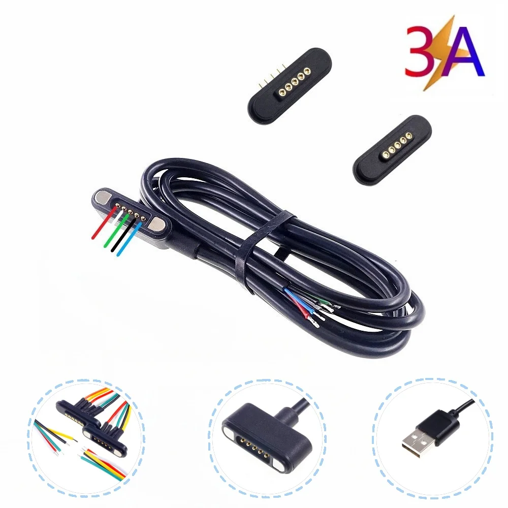 1 Piece Magnetic Connector 5 Pole USB Cable Power Data Male Female 2.2 MM Pitch THT 3.0A Spring Loaded Pogo Pin Strong Force