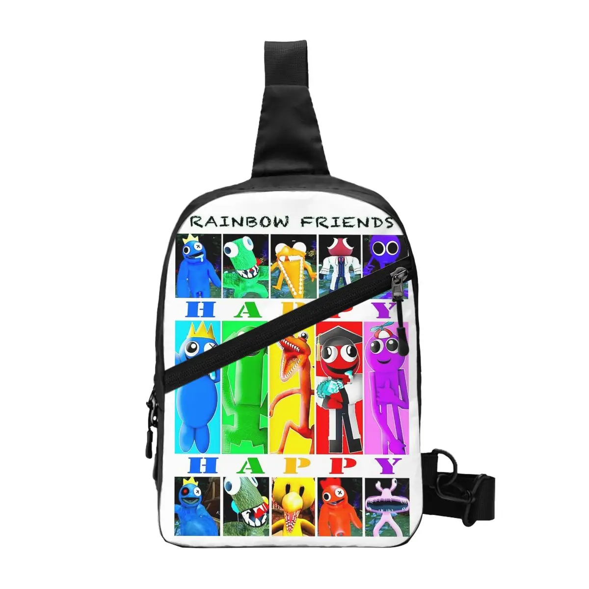 Rainbow Friends Happy Happy Chest Bag Men Sling Crossbody Backpack Chest Bag Traveling Hiking Daypack Shoulder Bag