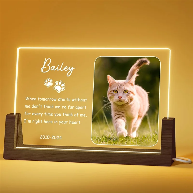 【Fast Delivery】6Inch Wooden U-Shaped Luminous Base Display Frame Wooden Frame LED Personalized Cat Memorial Gifts For Loss Of Ca