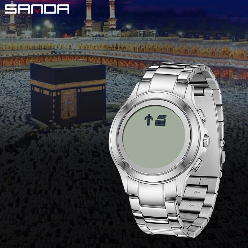 Fashion Sanda Top Brand 6169 Men Electronic Round Square Luminous Stainless Steel Strap Arabic Tidal Worship Male Wrist Watch