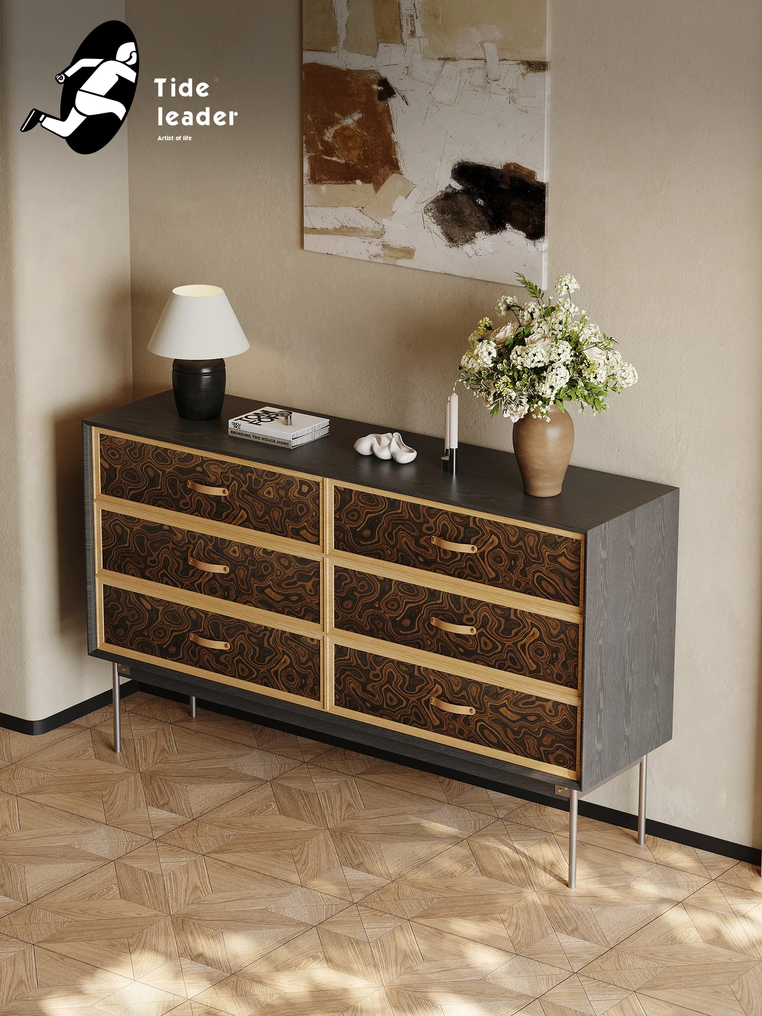 French retro art chest light luxury high-end bedroom wall storage cabinet