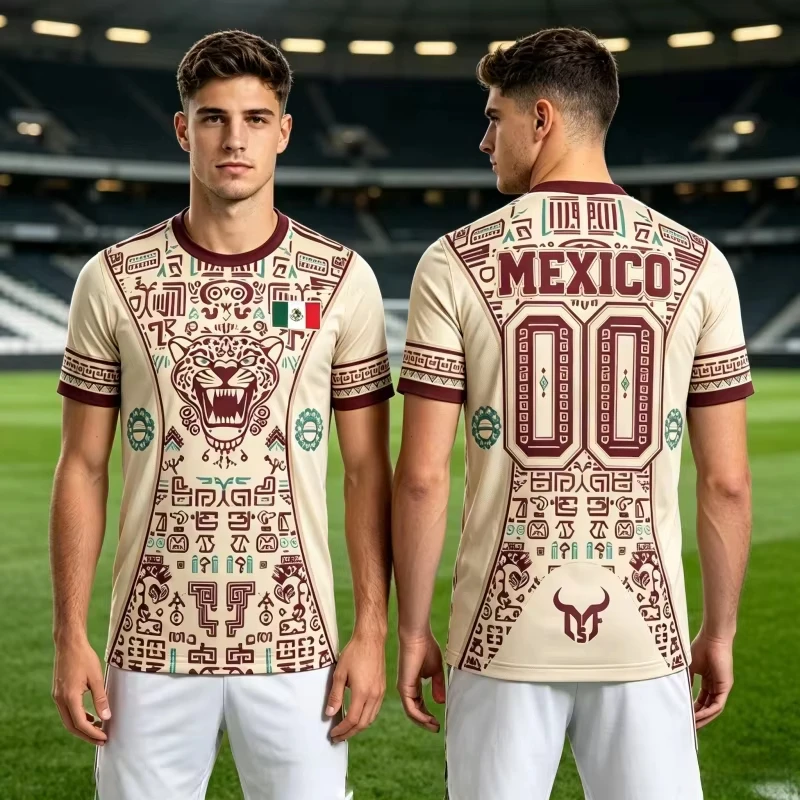 Mexico Style Jaguar Graphic Mexican Flag Soccer Jersey Men Women Breathable T-shirt Unisex Casual Streetwear Top Family Kid Tees