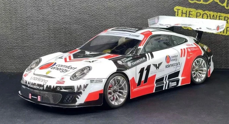 Porschee-車のホイールベース,911 rsr,リアウィング付きの透明なボディ,ライトバックル,258mm,1:10