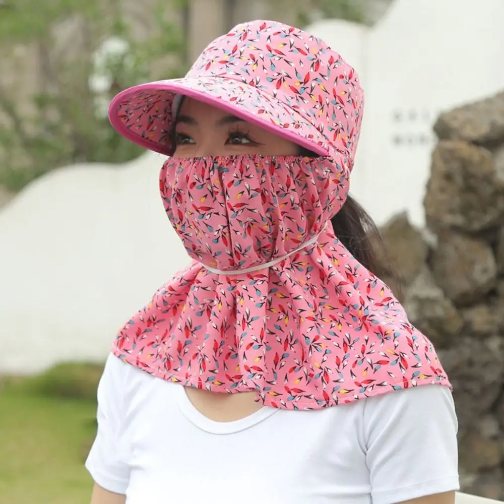 Portable Floral Women Sun Hat Neckline Mask Sun Protection Cover Face Cap Baseball Hat Fishing Cap Tea Picking Hat Riding