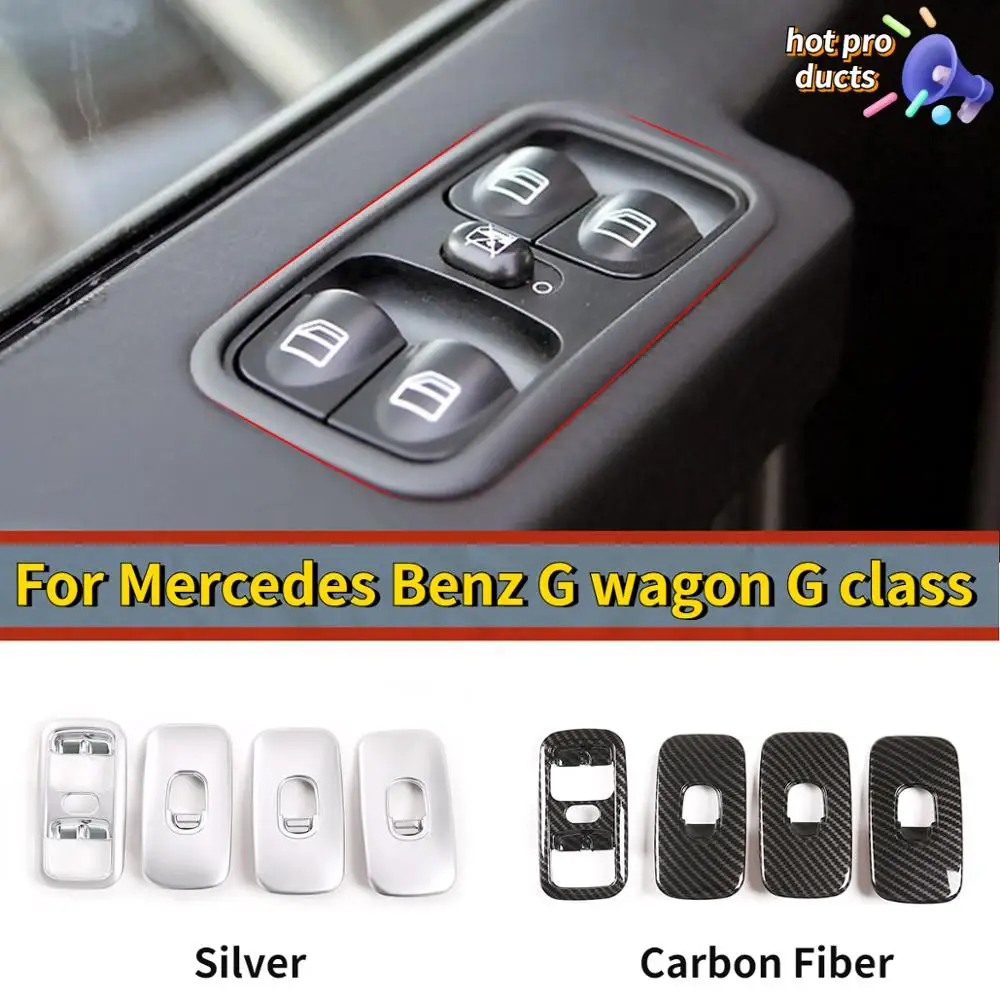 Dla Mercedes Benz G kombi G klasa W463 2007-10 ABS srebro/włókno węglowe tekstury okno samochodu przycisk podnoszenia akcesoria do wykończeń samochodowych ramy