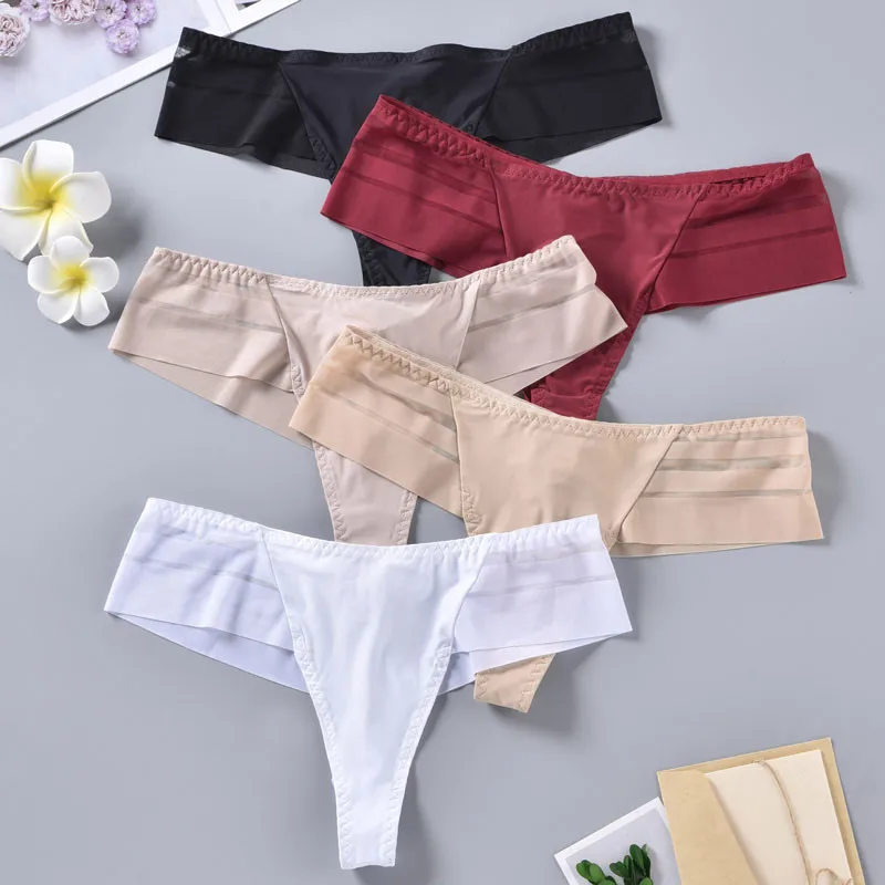 

3PCS Women Briefs Sexy Thongs Solid G-string Breathable Panties Stripes Stitching Panty Low Waist Underwear Comfortable Intimate