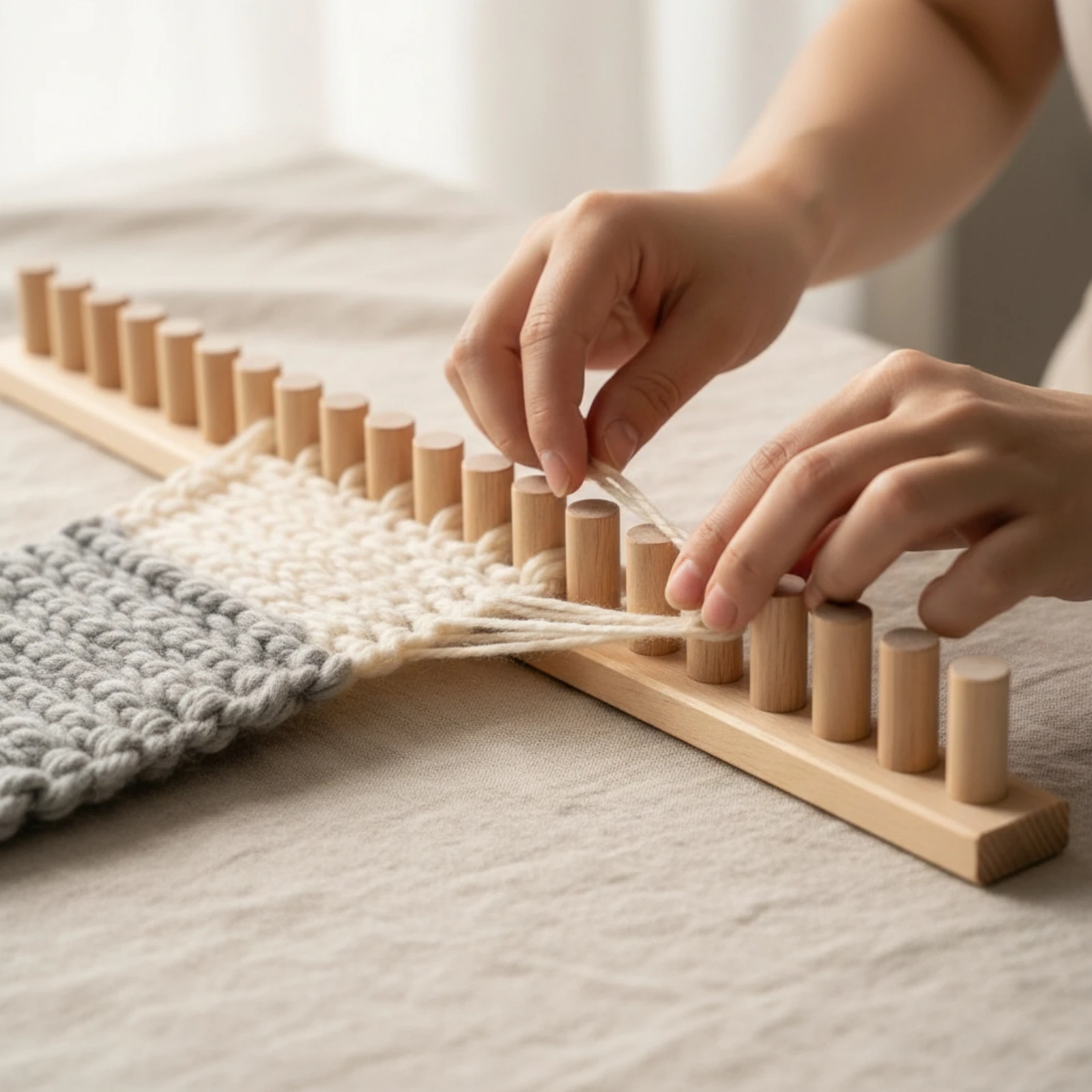 46-Inch Wooden Knitting Loom Beginner-Friendly Wooden Knitting Loom Craft Tool Manual Modular for DIY Crafters
