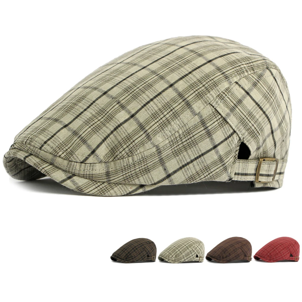 

HT5072 Beret 2026 New Spring Summer Ivy Flat Cap Male Female Retro Artist Painter Plaid Beret Hat Adjustable Men Women Beret Cap