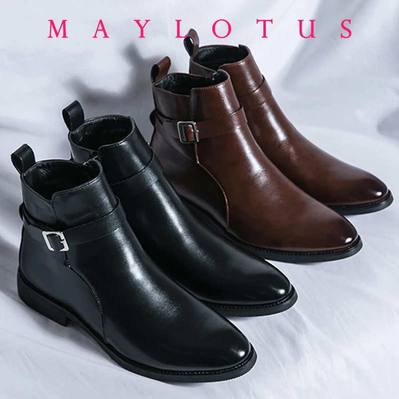 

2025 Fashion Man Classic Business Soft Leather Chelsea Boots Fashion Pointed Ankle Boots Men Casual British Style Short Boots