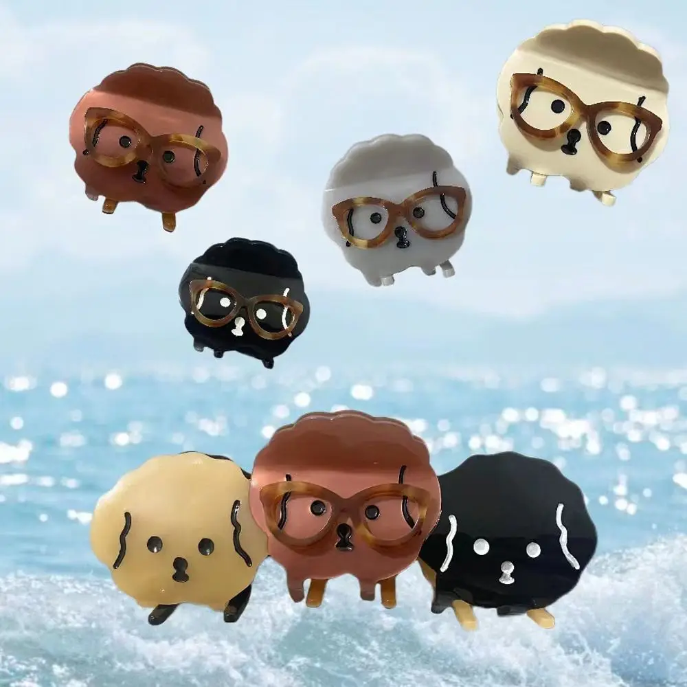 Animal Acetate Dog Hair Claw Patchwork With Eyeglass Animal Hair Clip Korean Style Cartoon Sheep Shark Clip Female/Children