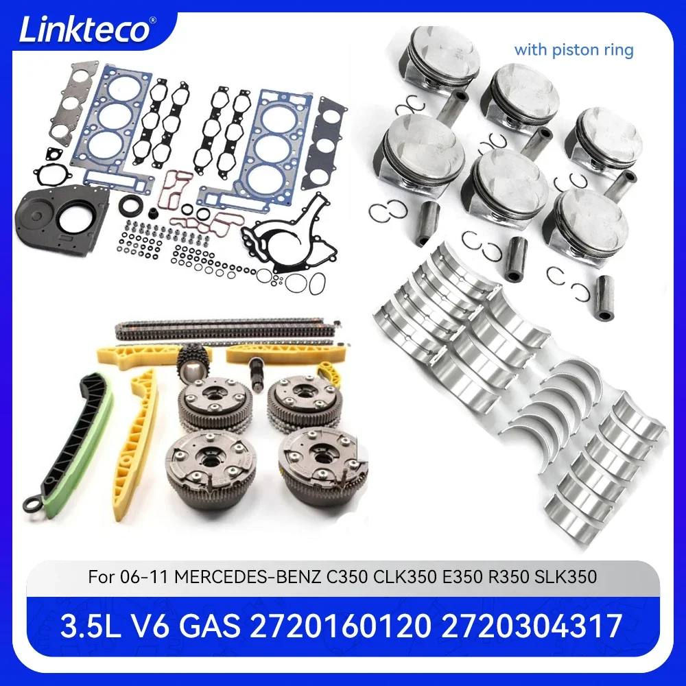 Engine part full gasket set piston ring braring timing chain kit VVT gear set Fit 3.5 L M272 For 05-11 3.5L MERCEDES-BENZ C350