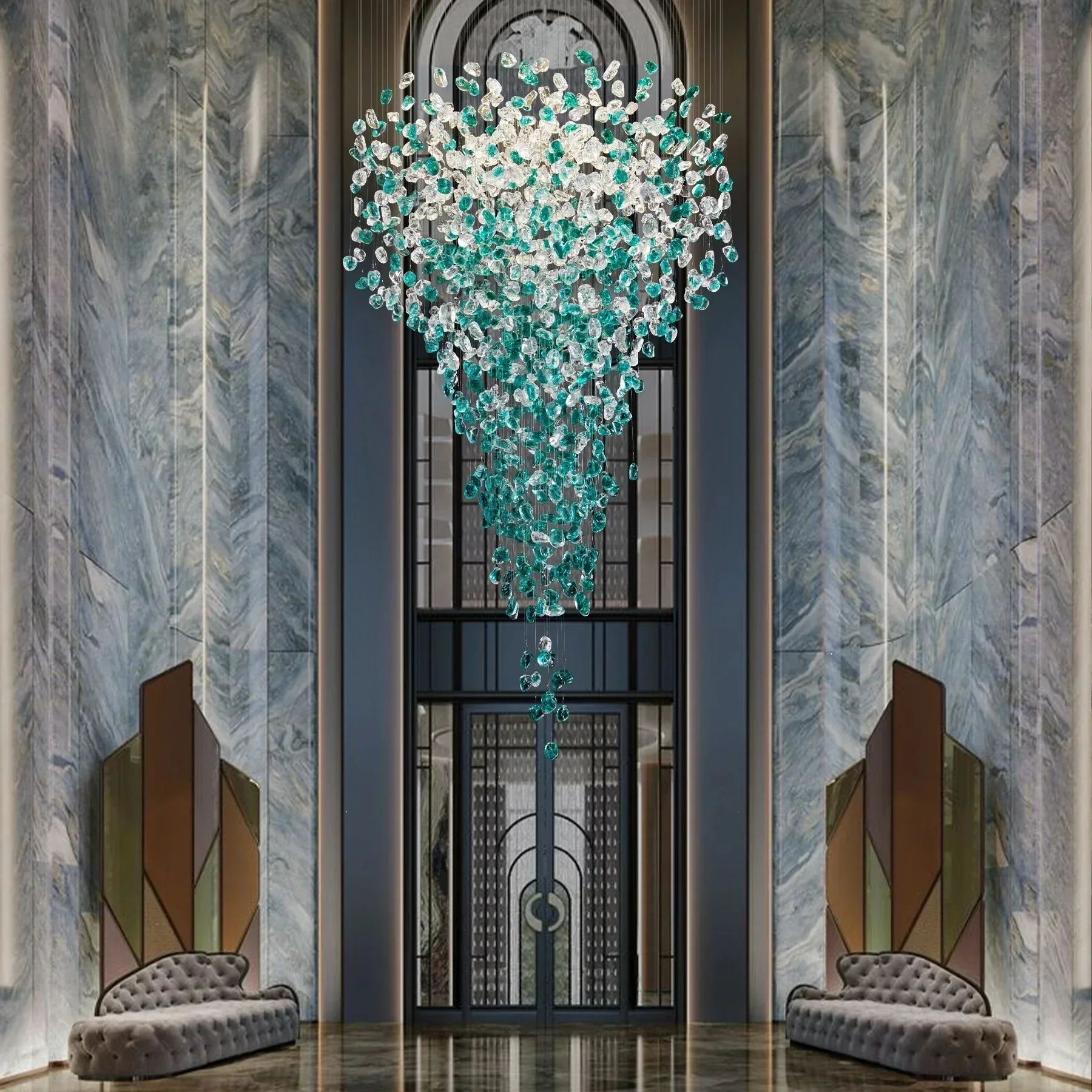 

Modern Luxury Green Crystal Chandelier Customized for Hotel Attic Staircase Illumination Decorative Lighting Fixture