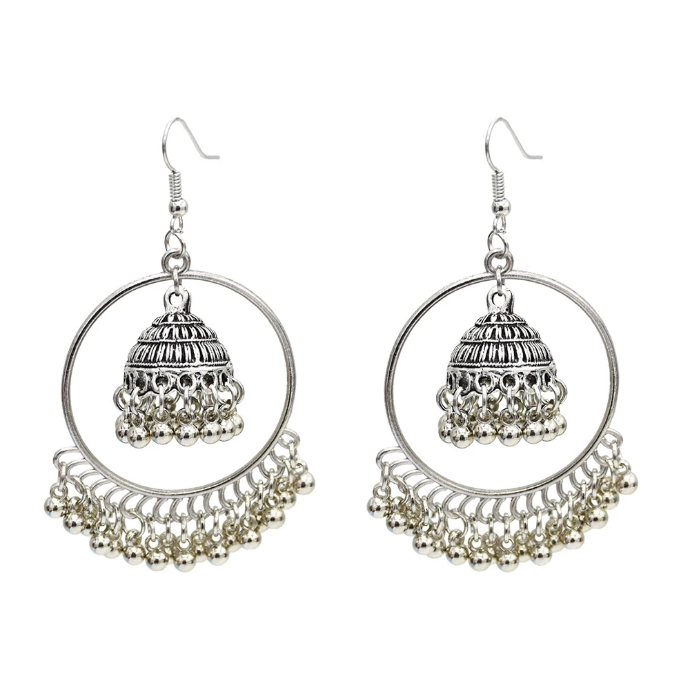 Orecchini indiani tradizionali vintage per donna Ciondolo con nappa a campana grande Bijoux turchi Orecchini pendenti Jhumka Gioielli ossidati