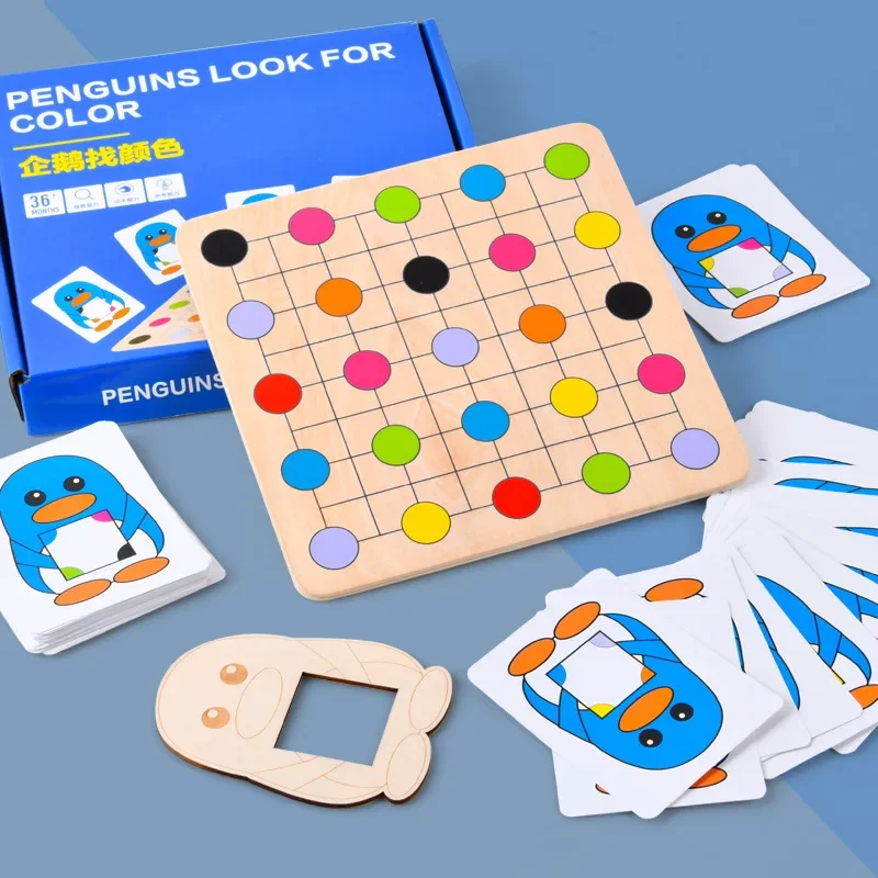 Pinguin Finden Farbspiel Montessori Baby Holz Lernspielzeug für Kinder Früherziehung Farbabstimmung Kleinkind Lernen